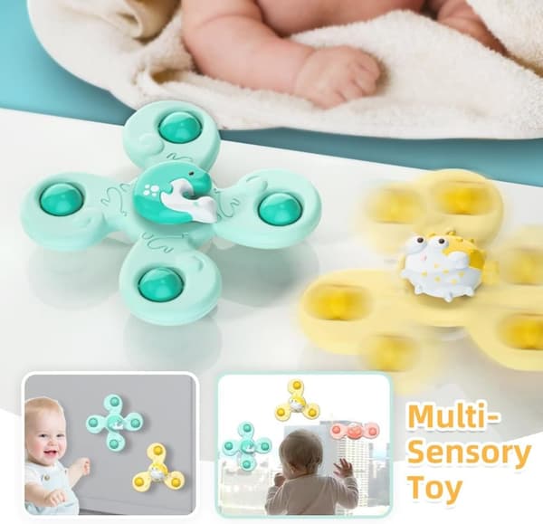 Lollanda 3-Pak - Fidget Spinner med Sugekop til Baby/Barn - Spinning Toy