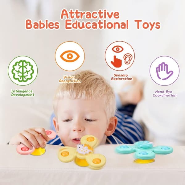 Lollanda 3-Pak - Fidget Spinner med Sugekop til Baby/Barn - Spinning Toy