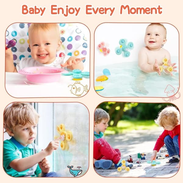 Lollanda 3-Pak - Fidget Spinner med Sugekop til Baby/Barn - Spinning Toy