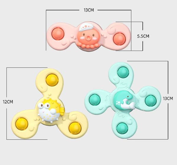 Lollanda 3-Pak - Fidget Spinner med Sugekop til Baby/Barn - Spinning Toy