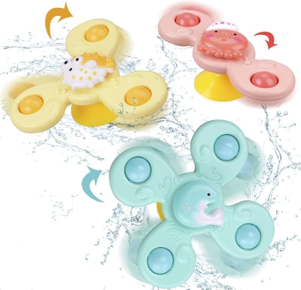 Lollanda 3-Pak - Fidget Spinner med Sugekop til Baby/Barn - Spinning Toy