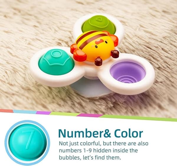 3-Pack - Fidget Spinner imukupilla lapsille - Pyörivä lelu, kylpylelut, aistilelut