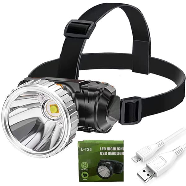 Mini Led forlygte bærbar udendørs genopladelig 4 Niveau Hovedmonteret lommelygte Lommelygte til Eventyr Sort