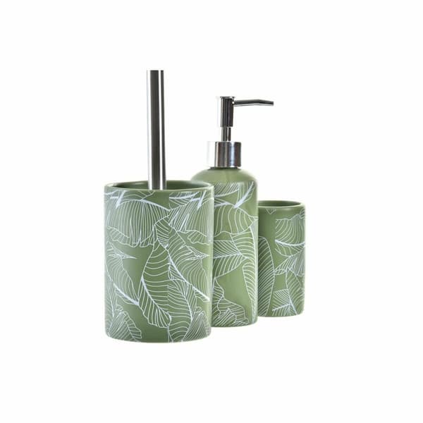 Conjunto de Banho DKD Home Decor Grøn Sølvfarvet polypropylen Dolomite Tropisk Blad af en plante 9,5 x 9,5 x 37 cm