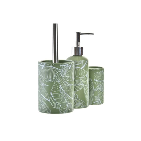 Conjunto de Banho DKD Home Decor Grøn Sølvfarvet polypropylen Dolomite Tropisk Blad af en plante 9,5 x 9,5 x 37 cm