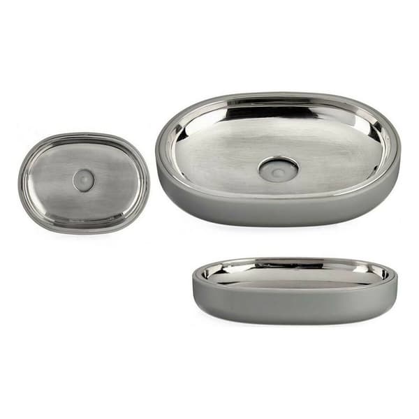 Sæbeskål Berilo BP15-004-3 Grå Sølvfarvet Rustfrit stål Plastik 9,5 x 2,5 x 13 cm (6 enheder)