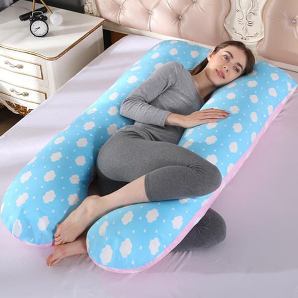Multifunktionell pilgröna för gravida kvinnor Lateral graviditet Side Sleepers 100% bomull U Shape Avtagbar och tvättbar moderskap Pillows Blue