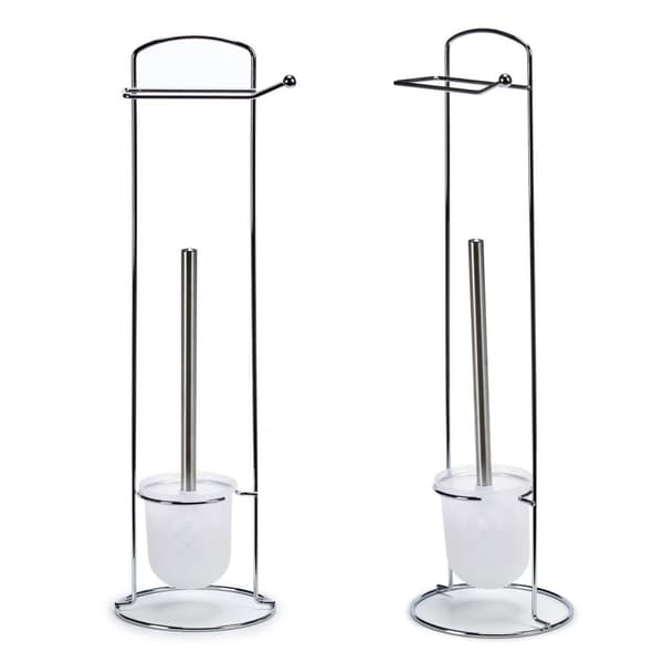 Toalettpappershållare med toalettborste Berilo W2930A Vit Silvrig Metall 16,5 x 59 x 16,5 cm (6 antal)