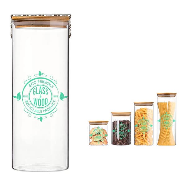 Krukke Quttin Borosilikatglass Bambus Dekorert (9,5 x 27 cm)