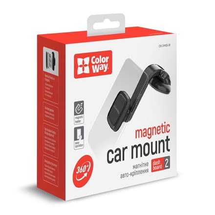 ColorWay | Magnetic Car Holder For Smartphone | Dashboard-2 | Adjustable | Magnetic | Gray | Panel or windshield mounting using a suction cup with a g