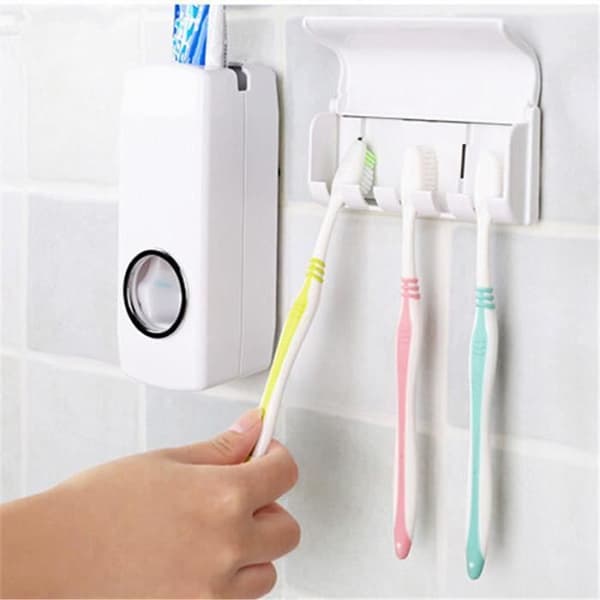 Automatisk tandkrämsdispenser 5 tandborsthållare badrum