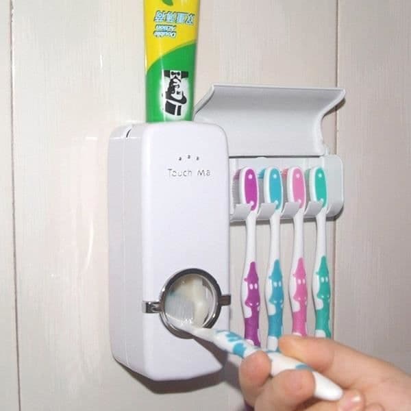 Home Automatisk tandkrämsdispenser + 5 tandborsthållare Set Väggfäste-12031