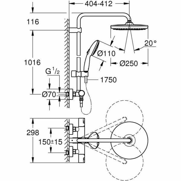 Suihkukolumni Grohe Vitalio Start System 250 Silikoni