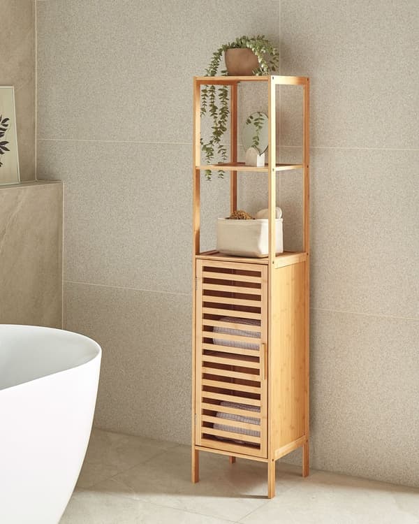 Baderomshyller i Lyst Tre Bambus med Dør Minimalistisk Stil Design