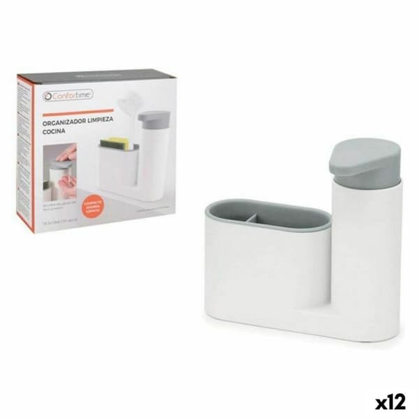 Diskmedelspump 2-i-1 Confortime 18 x 6 x 16 cm Tvålfat Vit (12 antal)