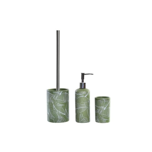 Conjunto de Banho DKD Home Decor Grøn Sølvfarvet polypropylen Dolomite Tropisk Blad af en plante 9,5 x 9,5 x 37 cm