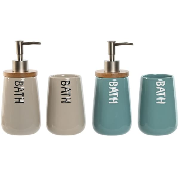 Badesett Home ESPRIT Beige Turkis Bambus ABS Dolomite 9 x 8,5 x 19 cm (2 enheter)