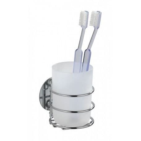 WENKO Tandborsthållare, väggmonterad badrumsglas, Turbo-Loc® fäste utan borrning, stål - plast, vit - blank