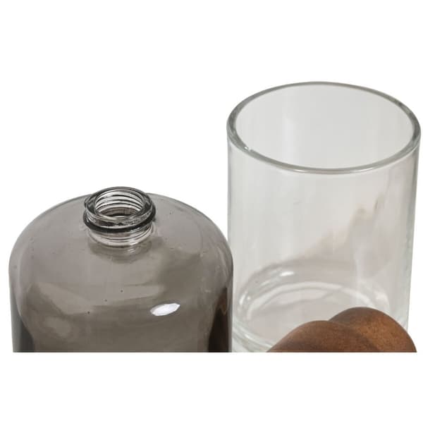 Badkit Home ESPRIT Grå Transparent Aluminium Glas Akaciaträ 10 x 7 x 16 cm