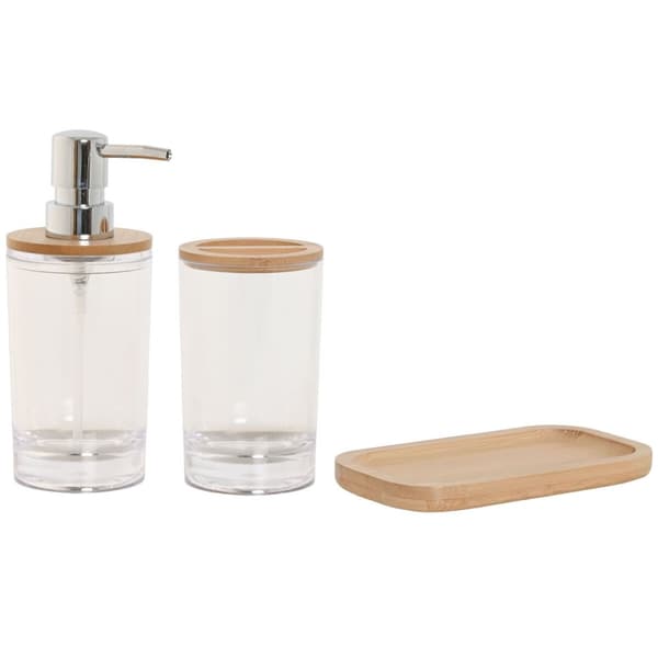 Conjunto de Banho Home ESPRIT Gennemsigtig Natur Bambus Aluminium polystyren 16 x 9 x 18 cm