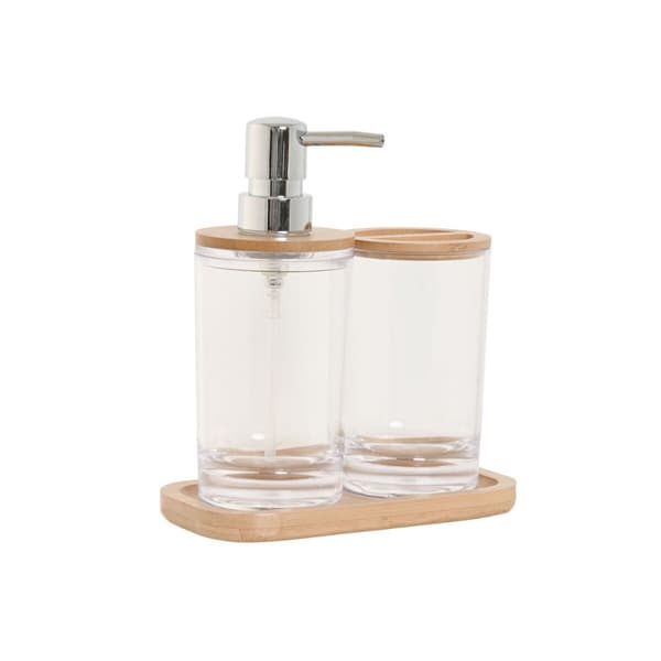 Conjunto de Banho Home ESPRIT Gennemsigtig Natur Bambus Aluminium polystyren 16 x 9 x 18 cm