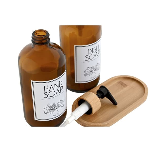 Såpedispenser Home ESPRIT Rav Naturell Bambus Krystall 500 ml 7,5 x 7,5 x 20 cm