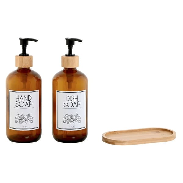 Såpedispenser Home ESPRIT Rav Naturell Bambus Krystall 500 ml 7,5 x 7,5 x 20 cm
