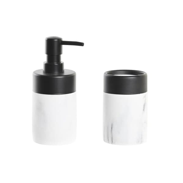 Conjunto de Banho DKD Home Decor Hvid Sort Hvid/Sort Metal Harpiks Moderne 7,2 x 7,2 x 16,4 cm