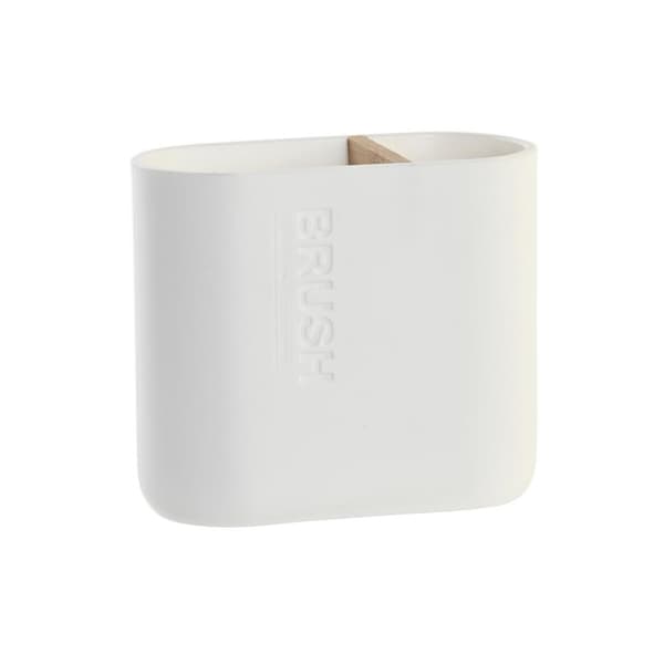 Tandbørsteholder DKD Home Decor Hvid Natur Bambus polypropylen 11,5 x 5,5 x 10,5 cm (12 enheder)