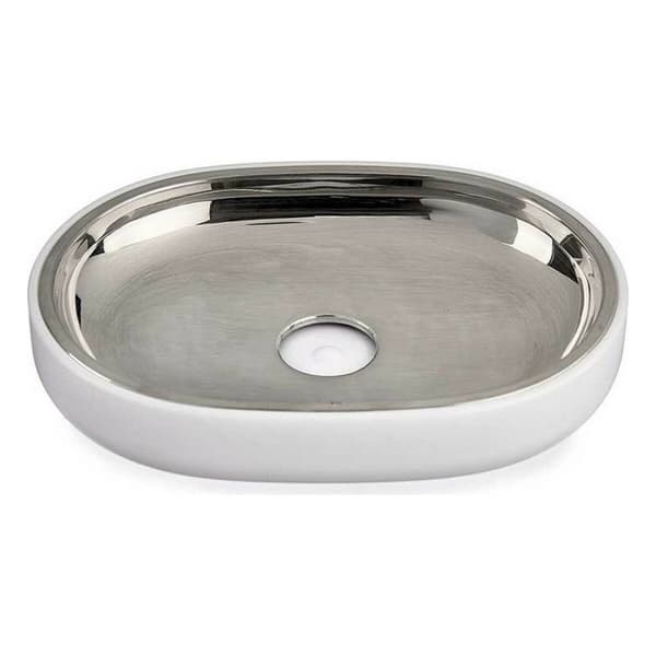 Sæbeskål Berilo BP15-004-2 Hvid Sølvfarvet Rustfrit stål Plastik 9,5 x 2,5 x 13 cm (6 enheder)