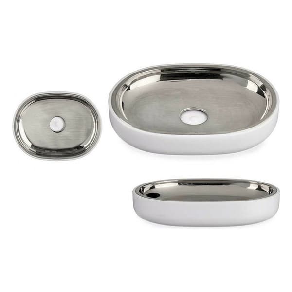 Sæbeskål Berilo BP15-004-2 Hvid Sølvfarvet Rustfrit stål Plastik 9,5 x 2,5 x 13 cm (6 enheder)