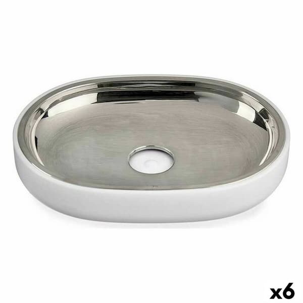 Sæbeskål Berilo BP15-004-2 Hvid Sølvfarvet Rustfrit stål Plastik 9,5 x 2,5 x 13 cm (6 enheder)