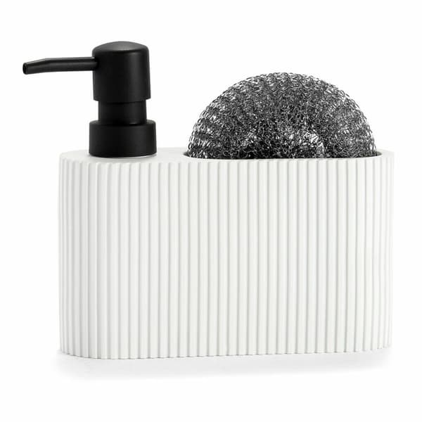 2-i-1 sæbedispenser til håndvasken Andrea House CC71086 Harpiks Polyesterharpisk 16 x 5 x 15 cm Svamp Hvid