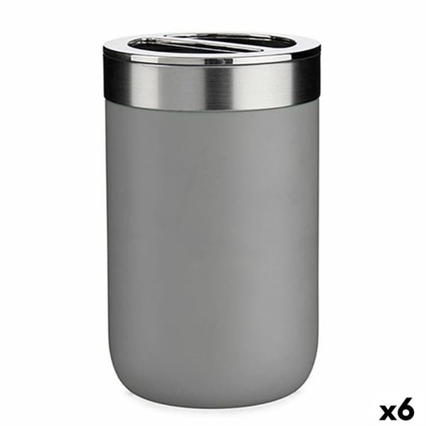 Tandbørsteholder Berilo BP15-002-3 Grå Sølvfarvet Plastik 7,7 x 11,2 x 7,7 cm (6 enheder)