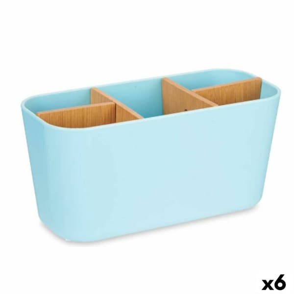 Tandbørsteholder Berilo B9045-BLUE Blå Bambus polypropylen 21 x 10 x 9 cm (6 enheder)