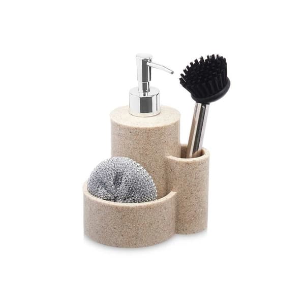 2-i-1 sæbedispenser til håndvasken Kinvara 92295 Plastik Polyesterharpisk 14 x 18,5 x 12 cm Køkken (12 enheder)
