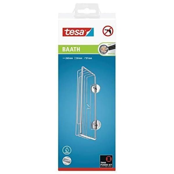 Tesa Baath plus Duschhylla (26 cm bred, förkromad, med klebelösning, 50 mm x 260 mm x 97 mm)