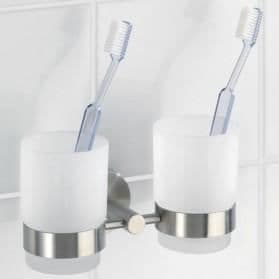 Väggmonterad tandborsthållare - WENKO - Duo Bosio - Glas - 17,5x9,5x9 cm - matt