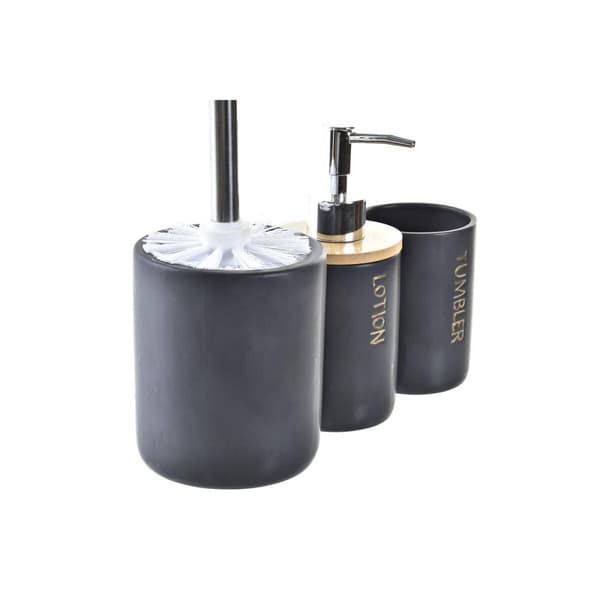 Badkit DKD Home Decor Svart Naturell Bambu Dolomite 10,2 x 10,2 x 37,5 cm (3 Delar)