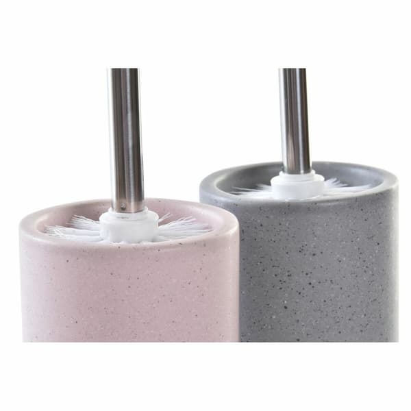 Toiletbørste DKD Home Decor Grå Pink Sølvfarvet Lyserød Metal Aluminium Dolomite Urban 9,8 x 9,8 x 39 cm (2 enheder)