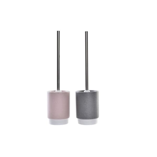 Toiletbørste DKD Home Decor Grå Pink Sølvfarvet Lyserød Metal Aluminium Dolomite Urban 9,8 x 9,8 x 39 cm (2 enheder)
