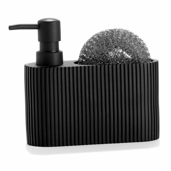 2-i-1 sæbedispenser til håndvasken Andrea House CC71087 Harpiks Polyesterharpisk 16,5 x 5,5 x 15 cm Svamp Sort