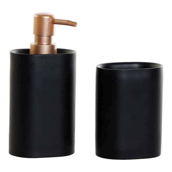Kylpysetti DKD Home Decor Musta Kullattu PVC Hartsi Glam 8,5 x 6 x 18 cm (2 osaa)