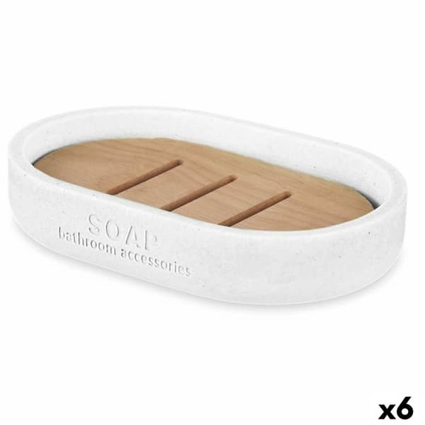 Saippuakuppi Berilo B5456BC-4 - 455 Valkoinen Hartsi Bambu 12,5 x 2,5 x 8,5 cm (6 osaa)