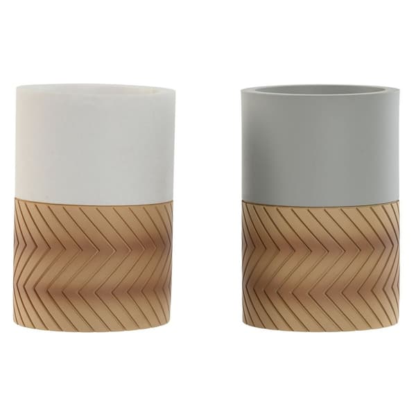 Glas Home ESPRIT Vit Grå Naturell Harts 7 x 7 x 10,5 cm (2 antal)
