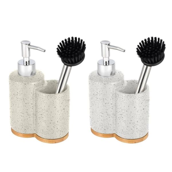 Tvålfat Home ESPRIT Beige Grå Silvrig Bambu Rostfritt stål Dolomite 11,5 x 6,5 x 18,5 cm (2 antal)