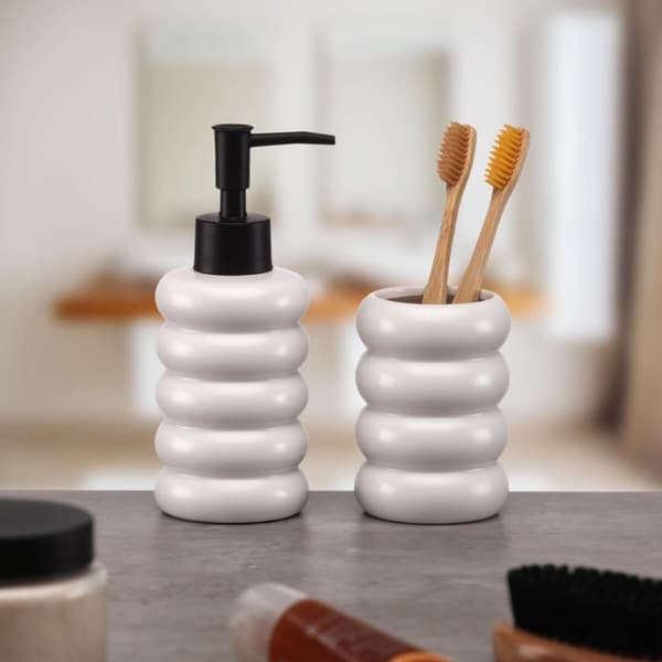 Tvåldispenser Versa Vit Keramik Bambu