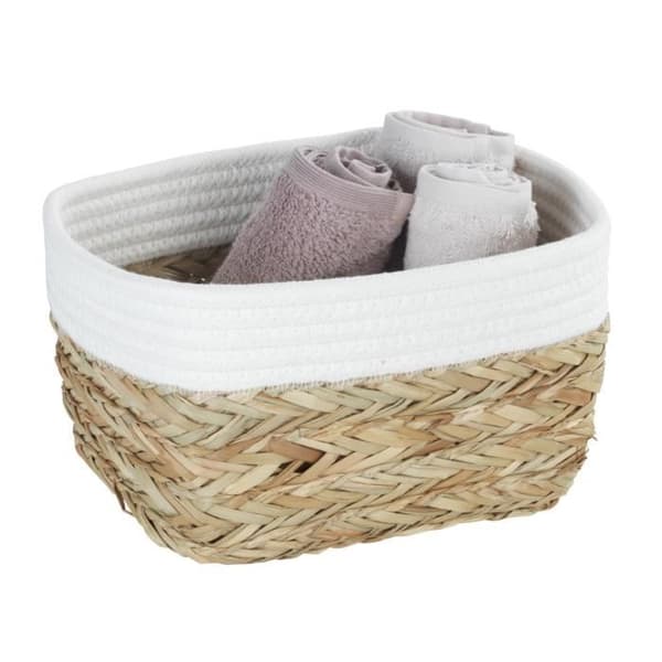 WENKO RIKA Flätad naturlig förvaringskorg, liten dekorativ korg för badrum, baby, sovrum, vit, L18 x H15 x D25 cm