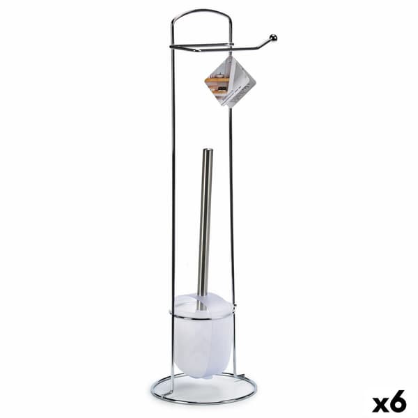 Toiletpapirholder med toiletbørsteholder Berilo W2930A Hvid Sølvfarvet Metal 16,5 x 59 x 16,5 cm (6 enheder)