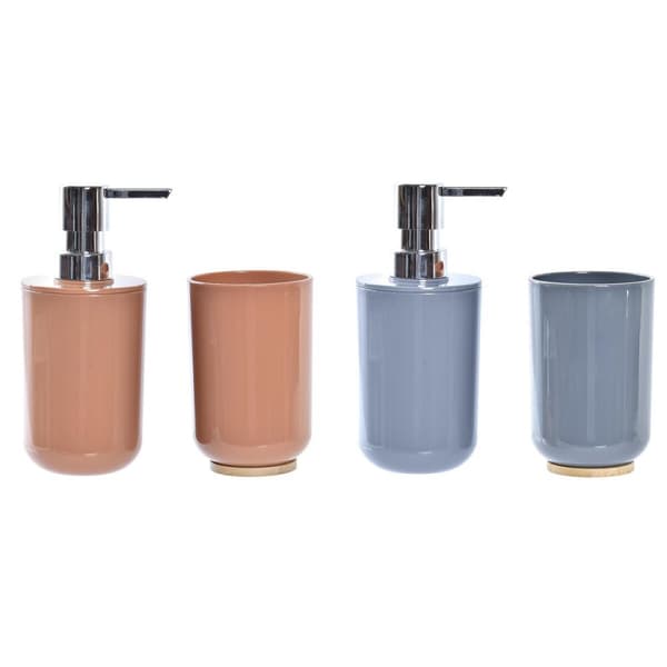 Conjunto de Banho DKD Home Decor Natur Grå Orange Koral Aluminium Bambus PS Moderne (9 x 7 x 16 cm) (2 enheder) (7 x 7 x 16 cm)